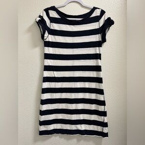 Banana Republic Striped Dress Button Cuff Short Sleeve Cotton Blue Womens Medium